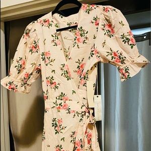 White wrap dress with brown flowers